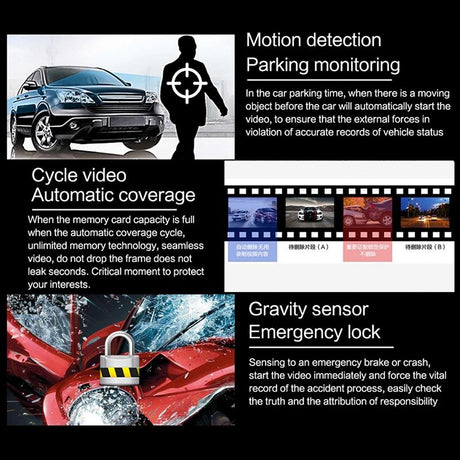 Black A2 Triple Lens Car Dash Camera Recorder