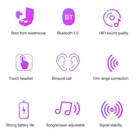 Wireless Touch Bluetooth Headset with Magnetic Charging - Automatic Pairing - Black