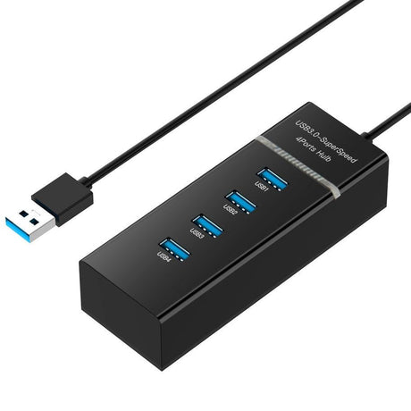 4-Port Usb 3.0 Hub With Led Super Speed 5Gbps - Black