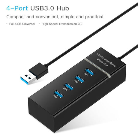 4-Port Usb 3.0 Hub With Led Super Speed 5Gbps - Black