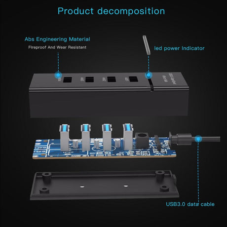 4-Port Usb 3.0 Hub With Led Super Speed 5Gbps - Black