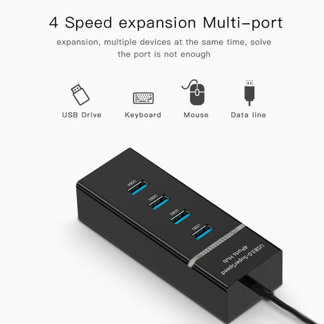 4-Port Usb 3.0 Hub With Led Super Speed 5Gbps - Black