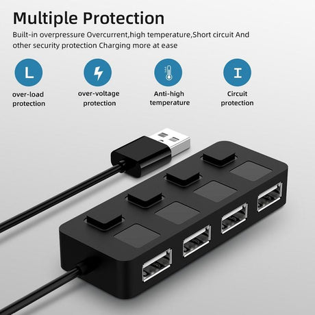 4-Port Usb 2.0 Hub With Switches - Black