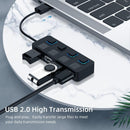 4-Port Usb 2.0 Hub With Switches - Black