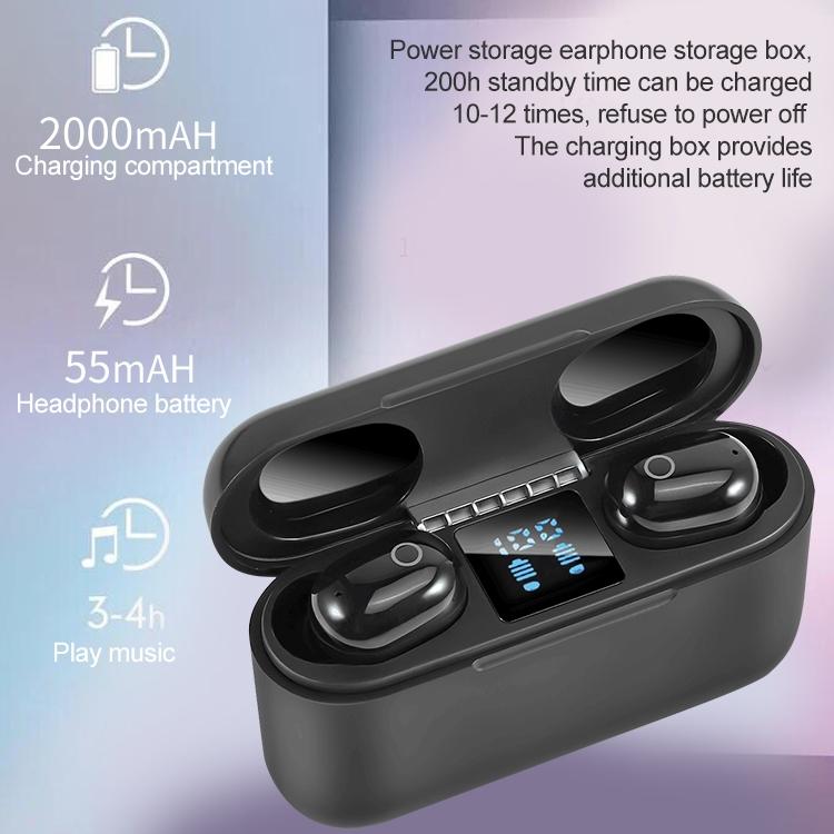 Wireless Bluetooth Headset with 2000mah Charging Case - Touch & Magnetic Charging - Black