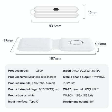 Foldable Dual Wireless Charger For Phones Iwatch Airpods - Black