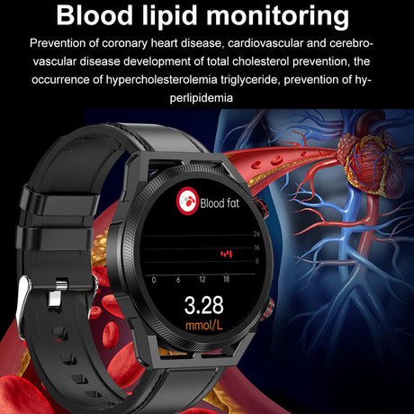 1.39 Inch Ips Screen Ip67 Waterproof Leather Band Smart Watch Support Body Temperature Monitoring / Ecg - Black