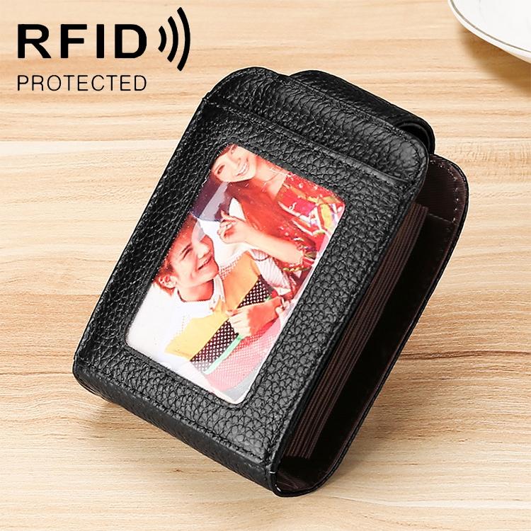 Women Vertical Cowhide Leather Rfid Wallet - Black