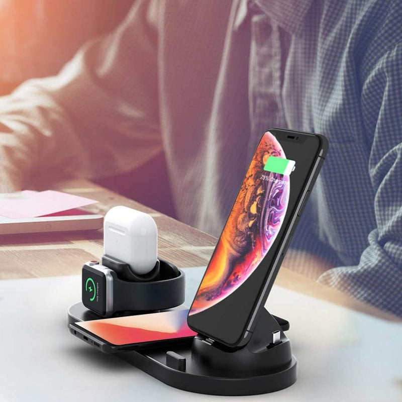 6 In 1 Wireless Charger For Iphone Apple Watch Airpods & Android - Black