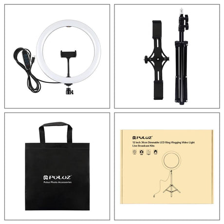 11.8 Led Ring Light Kit with Tripod & Dual Phone Brackets - 3 Modes Dual Colour Temperature Curved Surface Type-c - Black