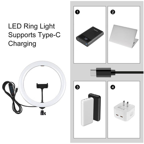 11.8 Led Ring Light Kit with Tripod & Dual Phone Brackets - 3 Modes Dual Colour Temperature Curved Surface Type-c - Black