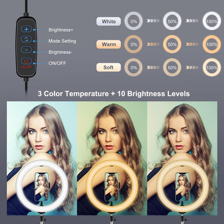 11.8 Led Ring Light Kit with Tripod & Dual Phone Brackets - 3 Modes Dual Colour Temperature Curved Surface Type-c - Black
