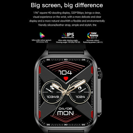 1.96 Inch Ip67 Waterproof Silicone Band Smart Watch Supports Ecg / Remote Families Care / Bluetooth Call / Body Temperature Monitoring - Blue
