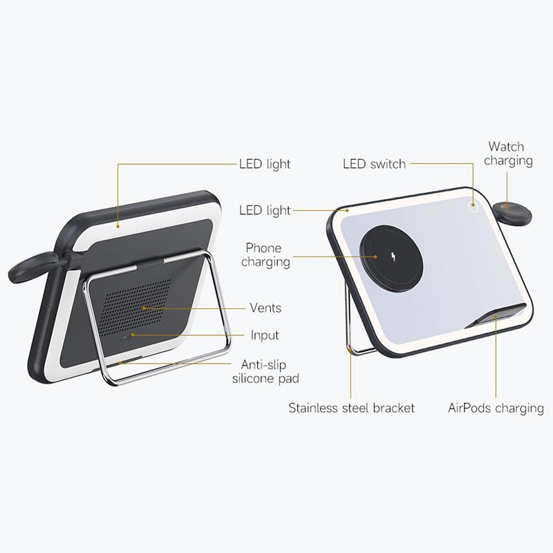 15W 3 In 1 Magnetic Led Makeup Mirror Charger - Black