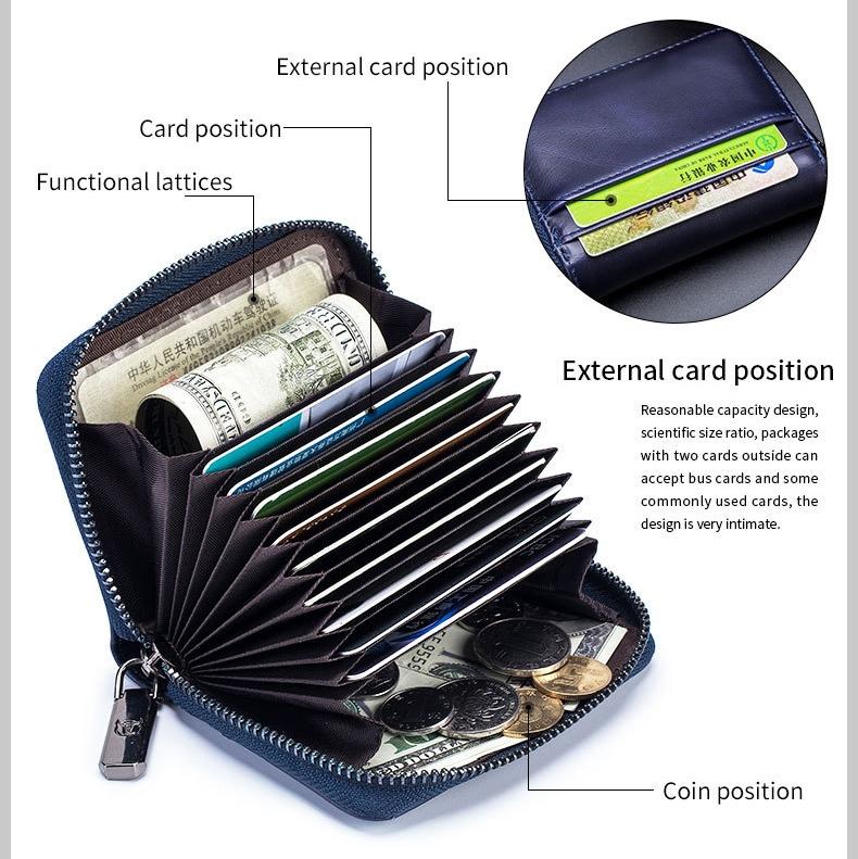 Men'S Leather Card Holder Casual Driver License Wallet - Dark Blue