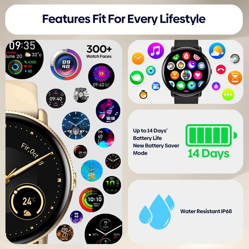 1.43 Inch Screen Voice Calling Smart Watch Support Heart Rate / Blood Pressure / Blood Oxygen - Gold