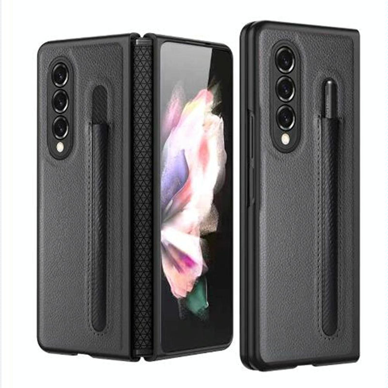 For Samsung Galaxy Z Fold4 5G Litchi Texture Hinge Case - Brown