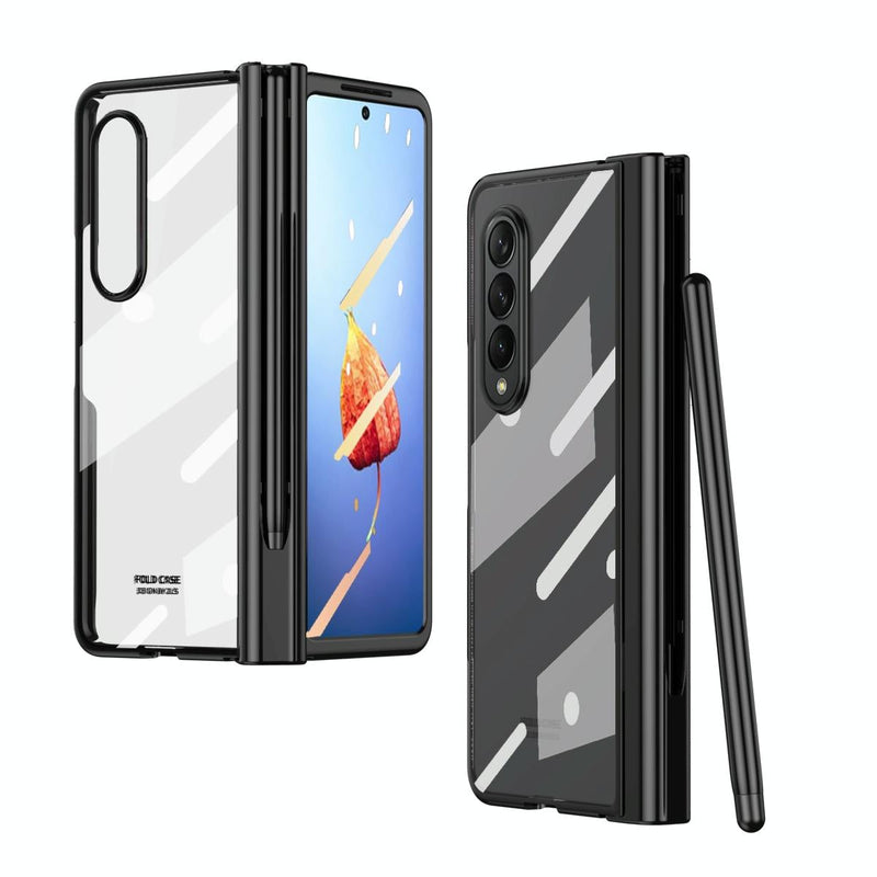 For Samsung Galaxy Z Fold4 5G Case With Pen Slot - Electroplated Full Body - Silver