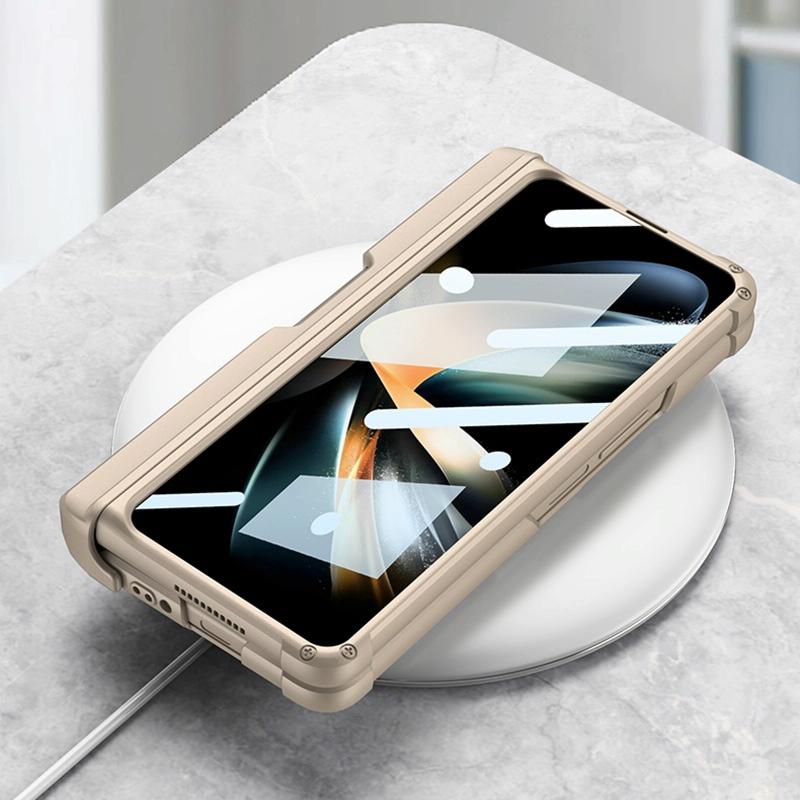 For Samsung Galaxy Z Fold4 5G Magnetic Armor Case With Push Pen - Black