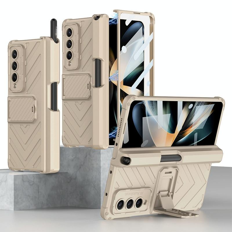 For Samsung Galaxy Z Fold4 5G Magnetic Armor Case With Push Pen - Black