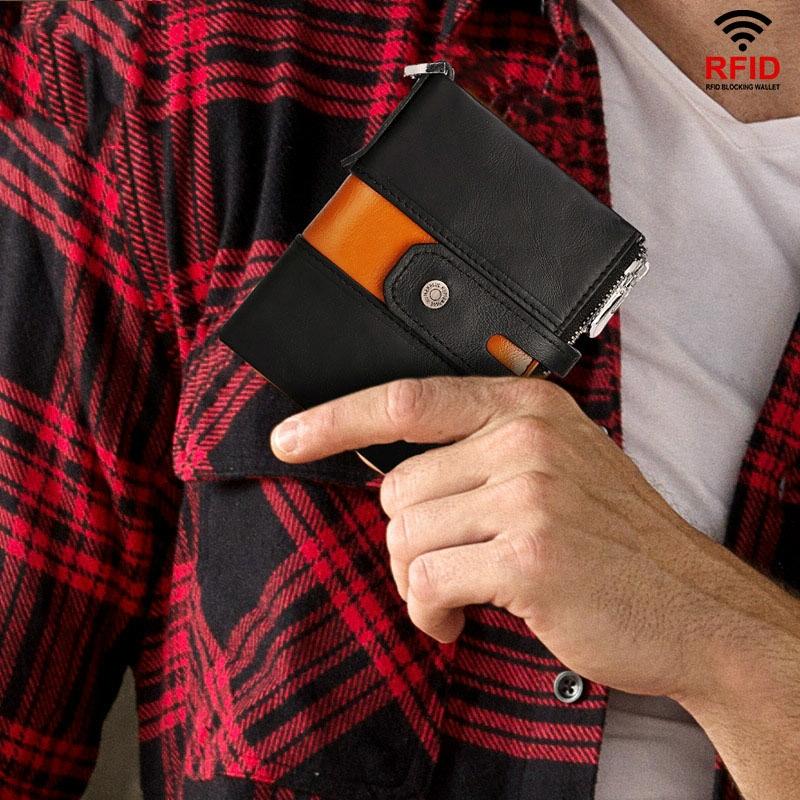 Retro Mens Coin Purse with Rfid Protection - Brown