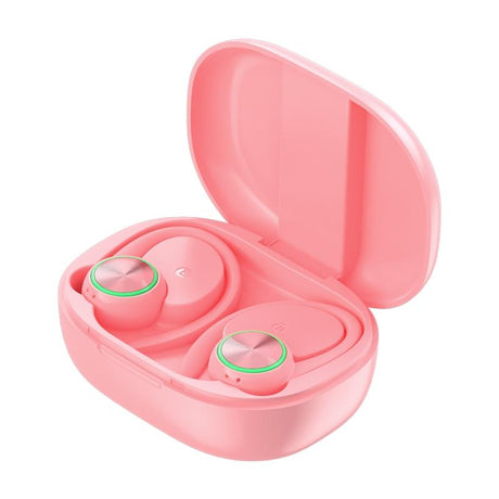 Wireless Bluetooth Earphones with Charging Bin and Digital Display - Pink