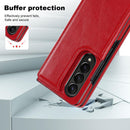 Foldable Phone Case with Double Buckle Card Slot for Samsung Galaxy z Fold4 - Red