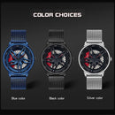 Men 360 Degree Hollow Dial Mesh Strap Quartz Watch - Spinning Design - Blue
