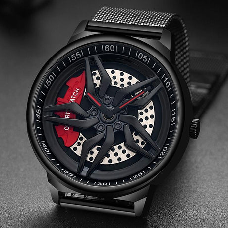 Men 360 Degree Hollow Dial Mesh Strap Quartz Watch - Spinning Design - Blue