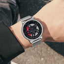 Men 360 Degree Hollow Dial Mesh Strap Quartz Watch - Spinning Design - Blue