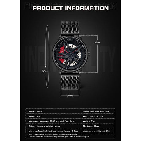Men 360 Degree Hollow Dial Mesh Strap Quartz Watch - Spinning Design - Blue