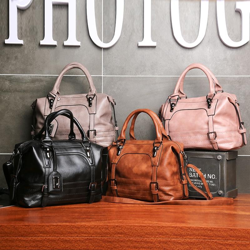 Soft Faced Casual Handbag - Large Diagonal Shoulder Bag - Brown