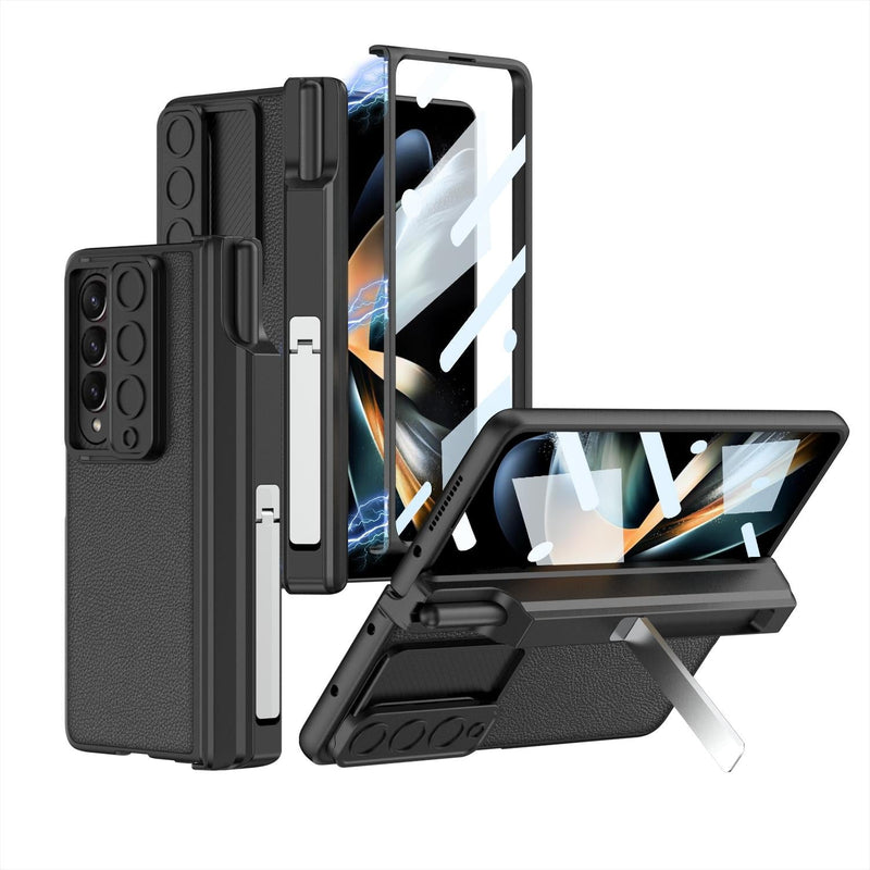 For Samsung Galaxy Z Fold4 5G Magnetic Leather Flip Case With Holder - Silver