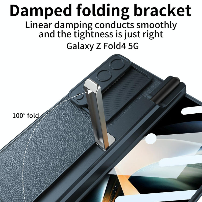 For Samsung Galaxy Z Fold4 5G Magnetic Leather Flip Case With Holder - Silver