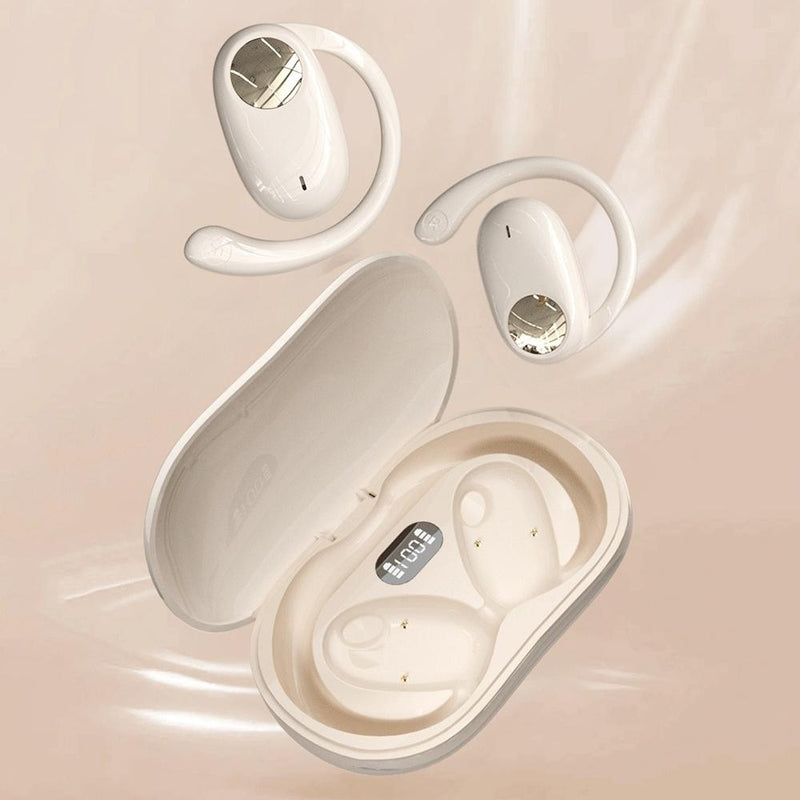 Wireless Dual-mic Bluetooth Earphones with Noise Reduction and Led Display - Skin-Colour