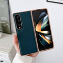 For Samsung Galaxy Z Fold4 5G Xiaoya Series Genuine Leather Plating Case - Blue