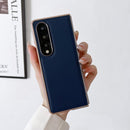 For Samsung Galaxy Z Fold4 5G Xiaoya Series Genuine Leather Plating Case - Blue