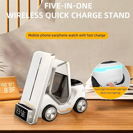 5 In 1 Car Desktop Alarm Clock With Wireless Charging - Yellow