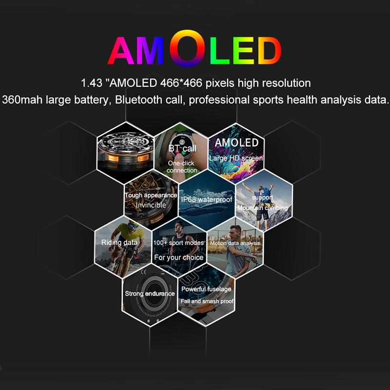 1.43 Inch Amoled Round Screen Steel Strap Smart Watch - Black