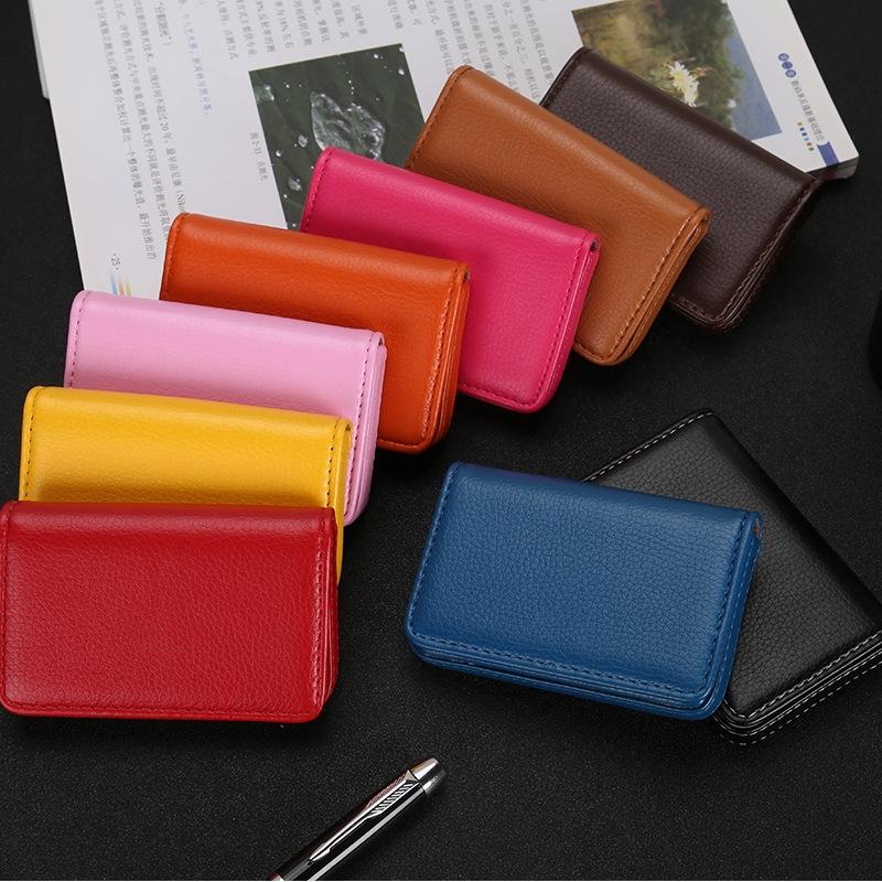 Stainless Steel Magnetic Business Card Holder Pu Leather Case - Blue