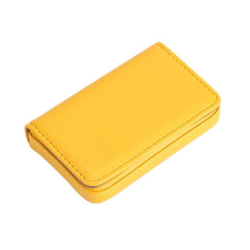 Stainless Steel Magnetic Business Card Holder Pu Leather Case - Blue