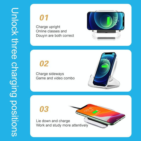 10W 3 In 1 Vertical Wireless Charger - Blue