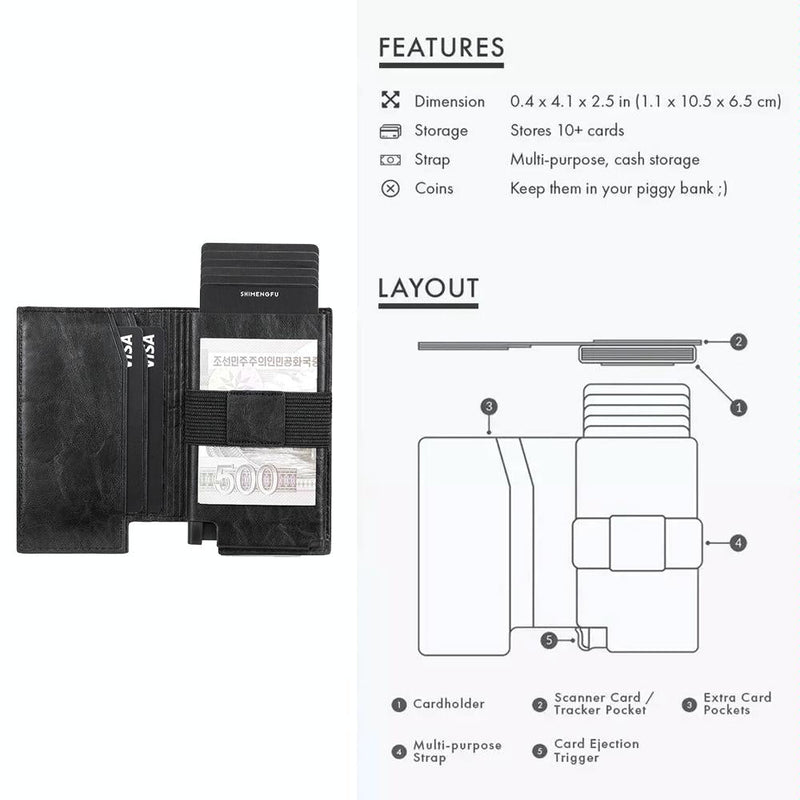 Pop-up Rfid Bifold Wallet with Card Holder - Carbon Fiber Black