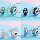 925 Sterling Silver Seasonal Glass Bead Bracelet Charms - Light Blue