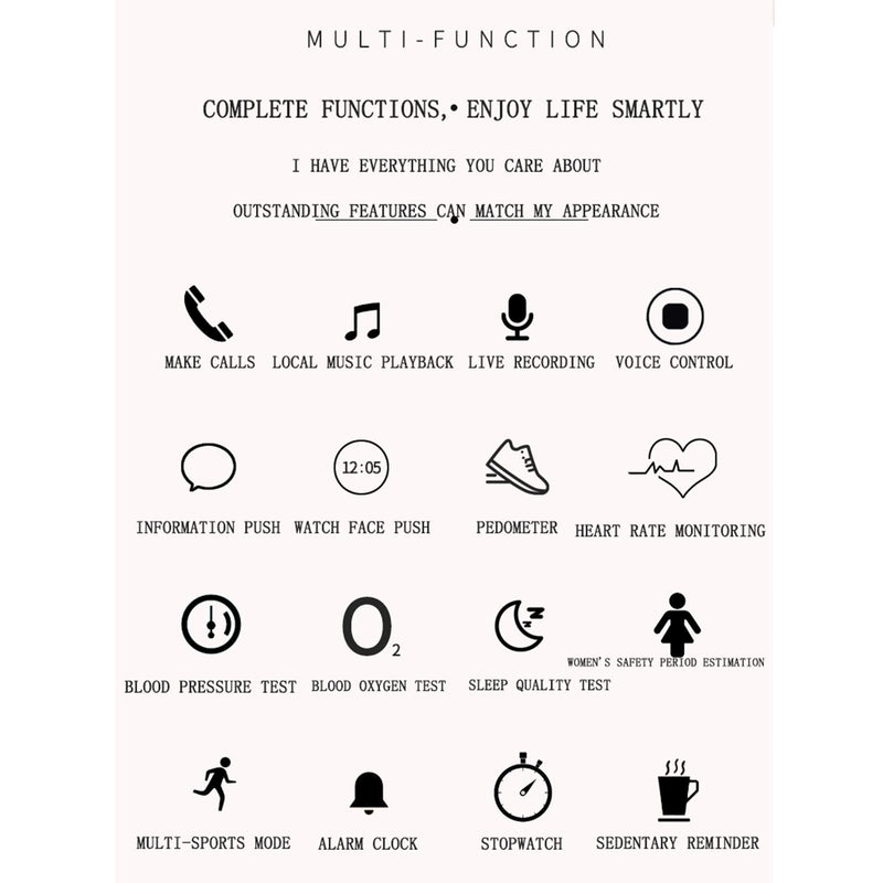 Smart Bracelet With Touch Screen Heart Monitoring Voice Control And Cycle Reminder - Black