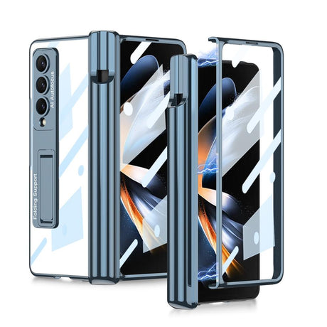 For Samsung Galaxy Z Fold4 5G Shockproof Magnetic Case With Pen Slots - Blue