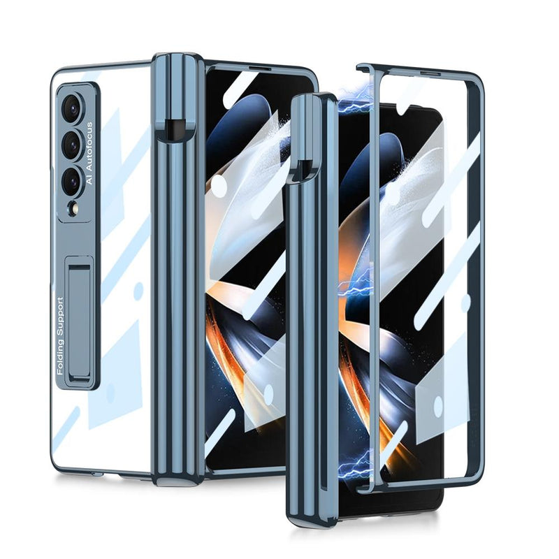 For Samsung Galaxy Z Fold4 5G Shockproof Magnetic Case With Pen Slots - Blue