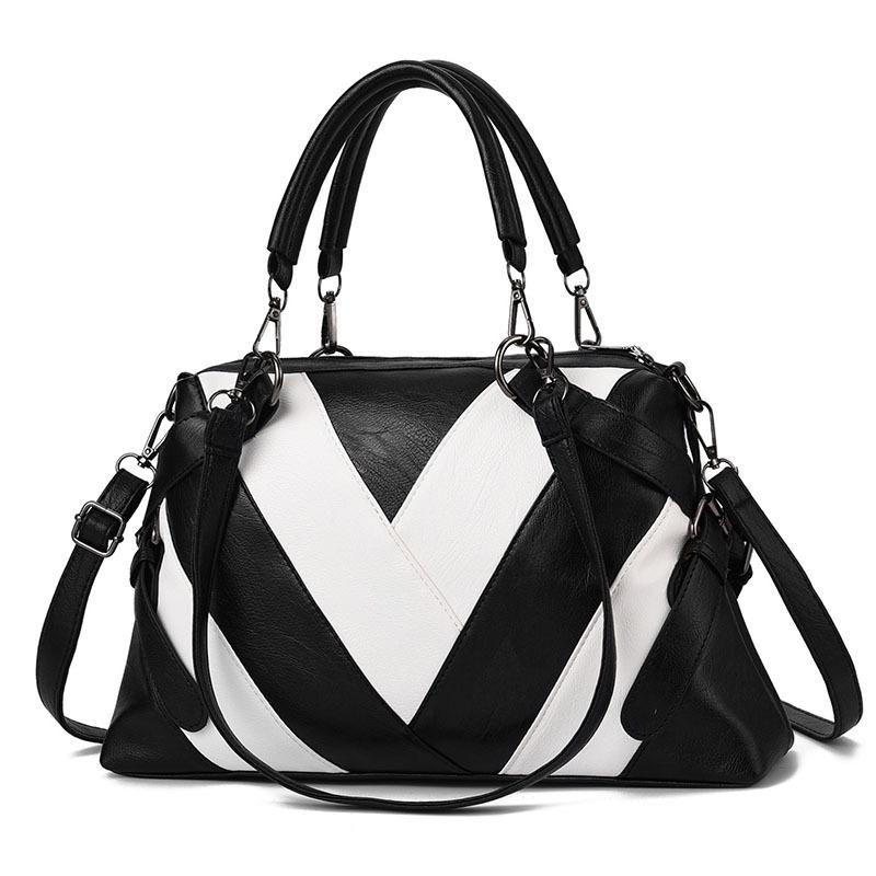 Soft Leather Geometric Handbag - Colourblock - Black