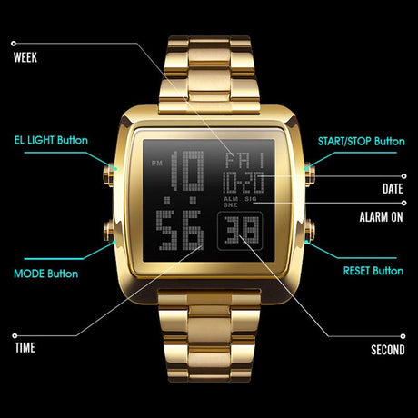 Vintage Gold Steel Square Watch - Waterproof & Luminous - Gold