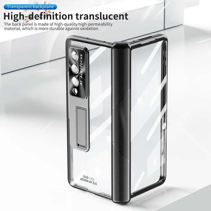 For Samsung Galaxy Z Fold4 5G Magnetic Phone Case With Holder - Plating Finish - Champagne Gold